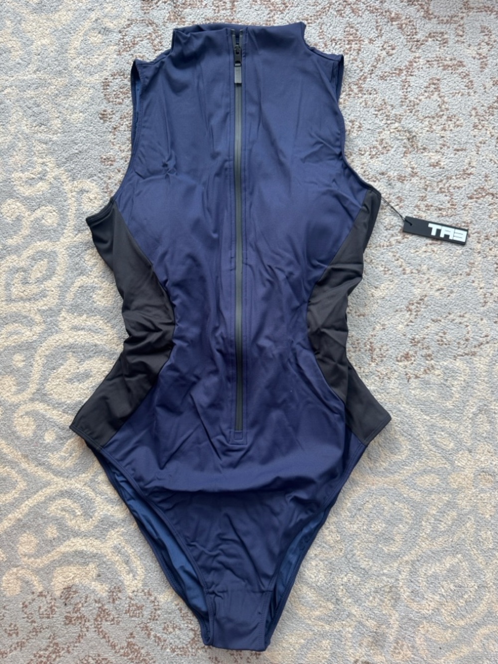 TA3 Sleeveless Surfy Snatched Waist Corset Back Swimsuit Midnight/ Black 4X Long